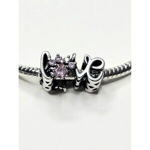 NWT For Pandora Charm Bracelets Dog Paw Cat Paw LOVE Silver With Pink Crystals